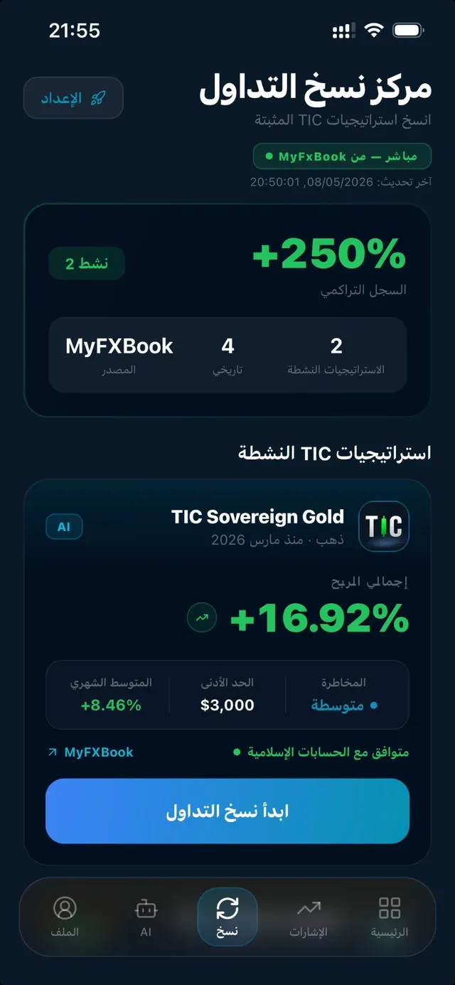 مركز نسخ التداول مع سجل MyFXBook